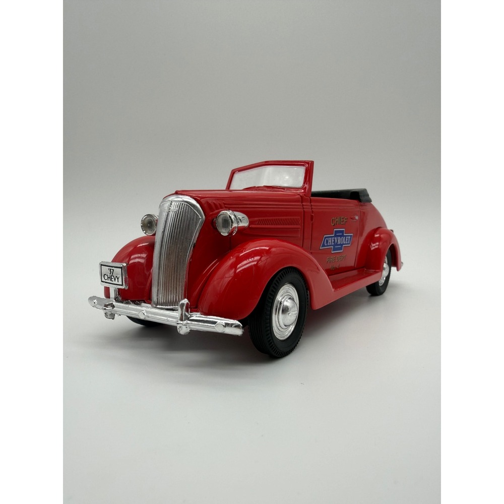 1937 Chevrolet Fire Dept Chief No 4 Diecast Metal Coin Bank Red Convertible